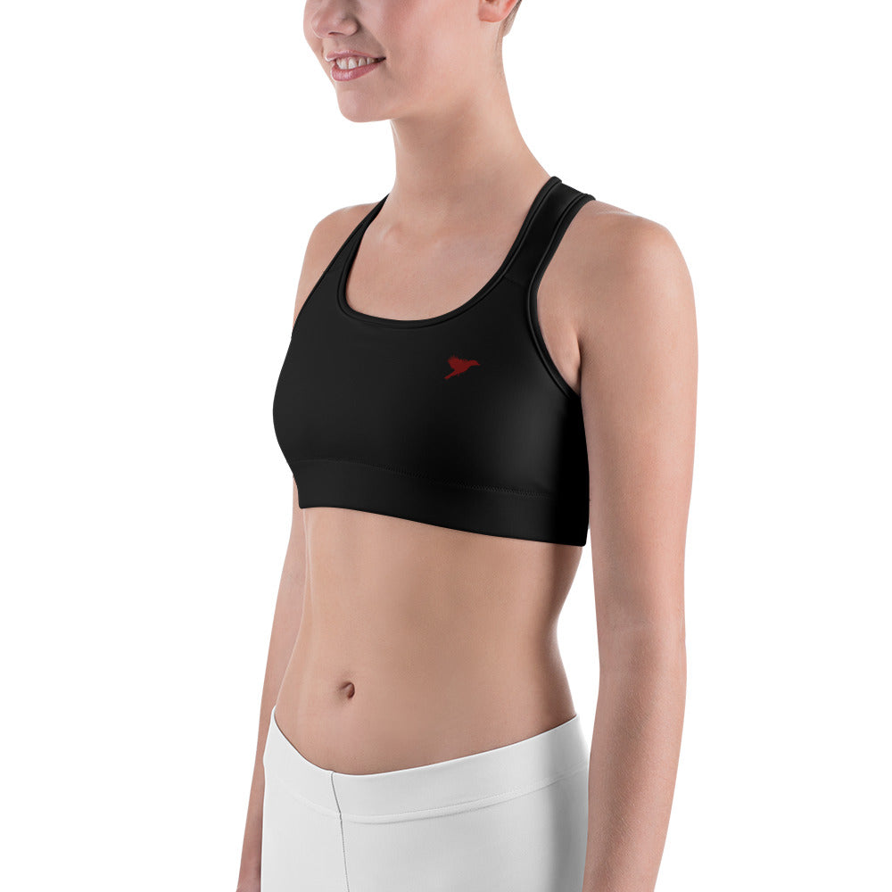 Womens Sports bra - Black with dark red kookaburra logo