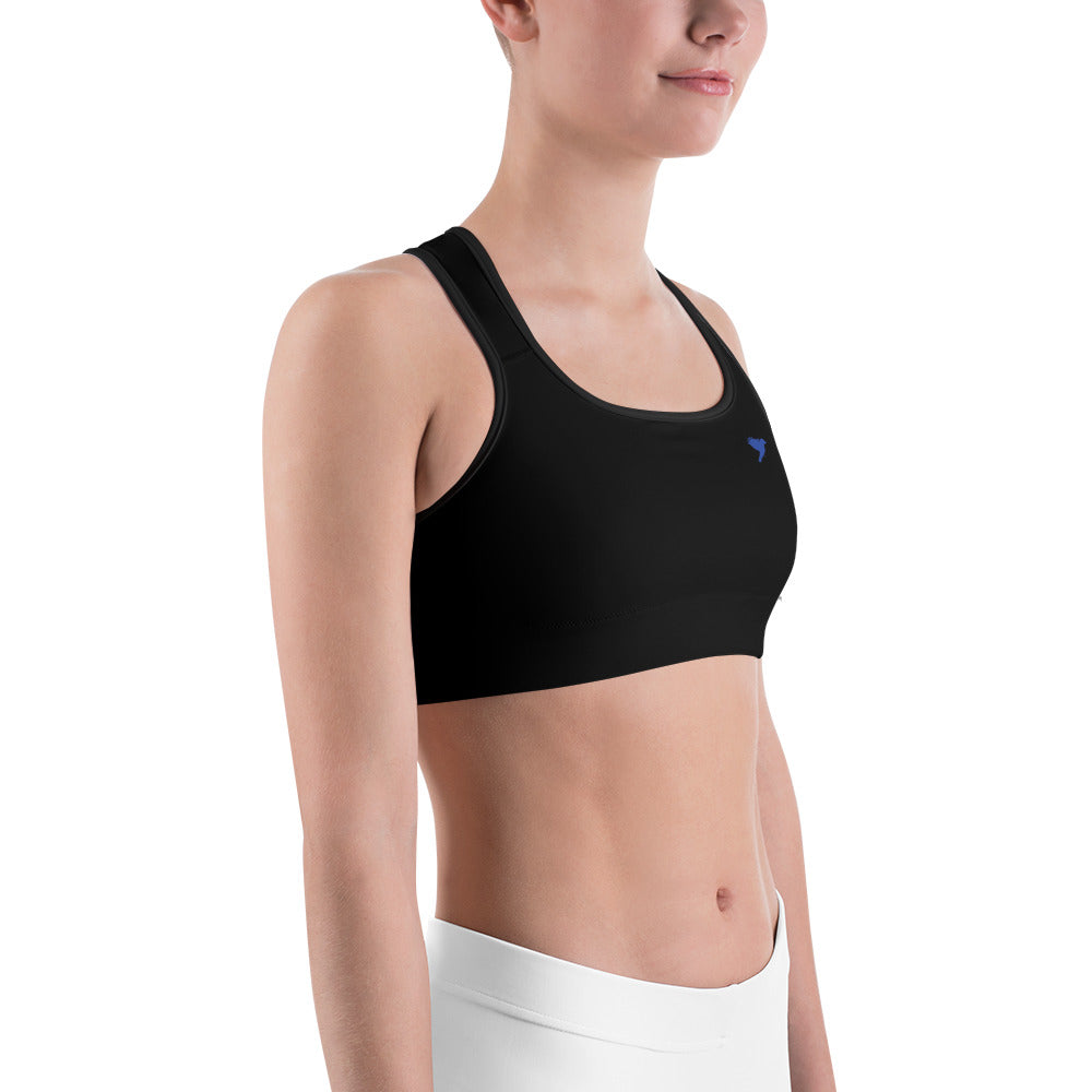 Womens Sports bra - Black with Blue kookaburra logo