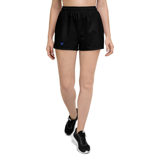 Womens Recycled Athletic Shorts - Black with Blue kookaburra logo