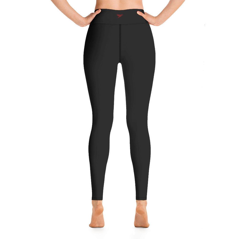 Womens Yoga Leggings - Black with Dark Red kookaburra logo