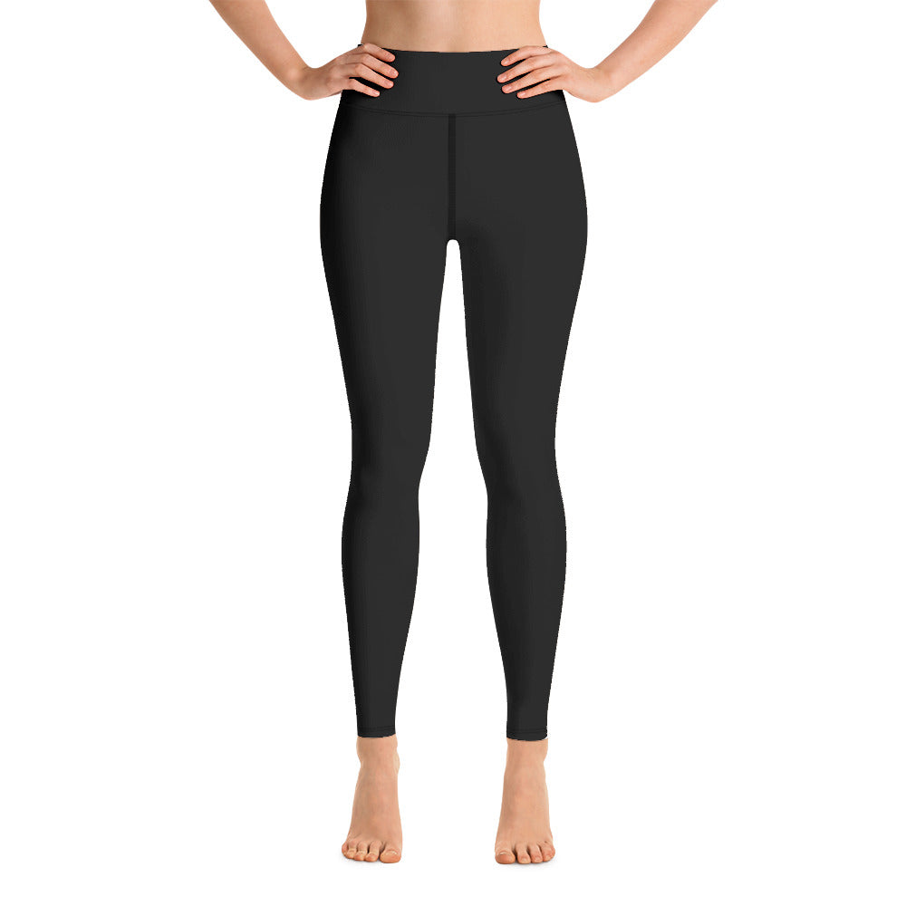 Womens Yoga Leggings - Black with Dark Red kookaburra logo