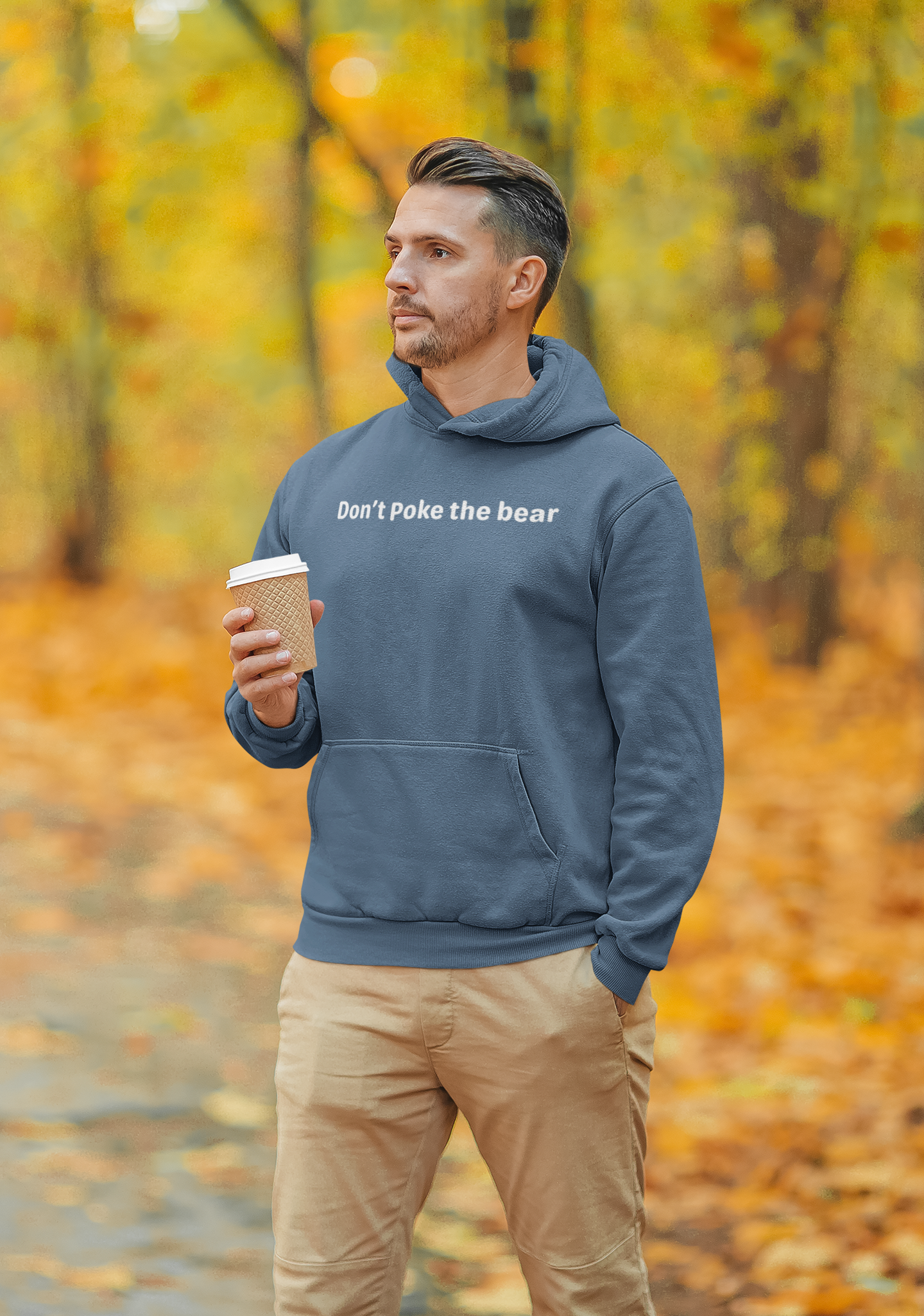 Don't Poke the bear - White text - Mens Hoodie