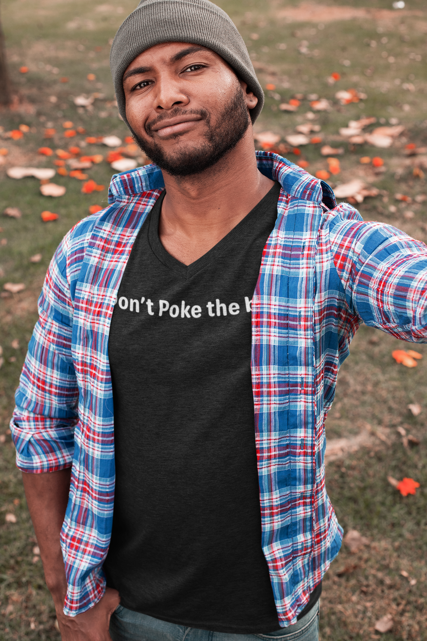 Don't poke the bear - White Text - Mens V-Neck T-Shirt