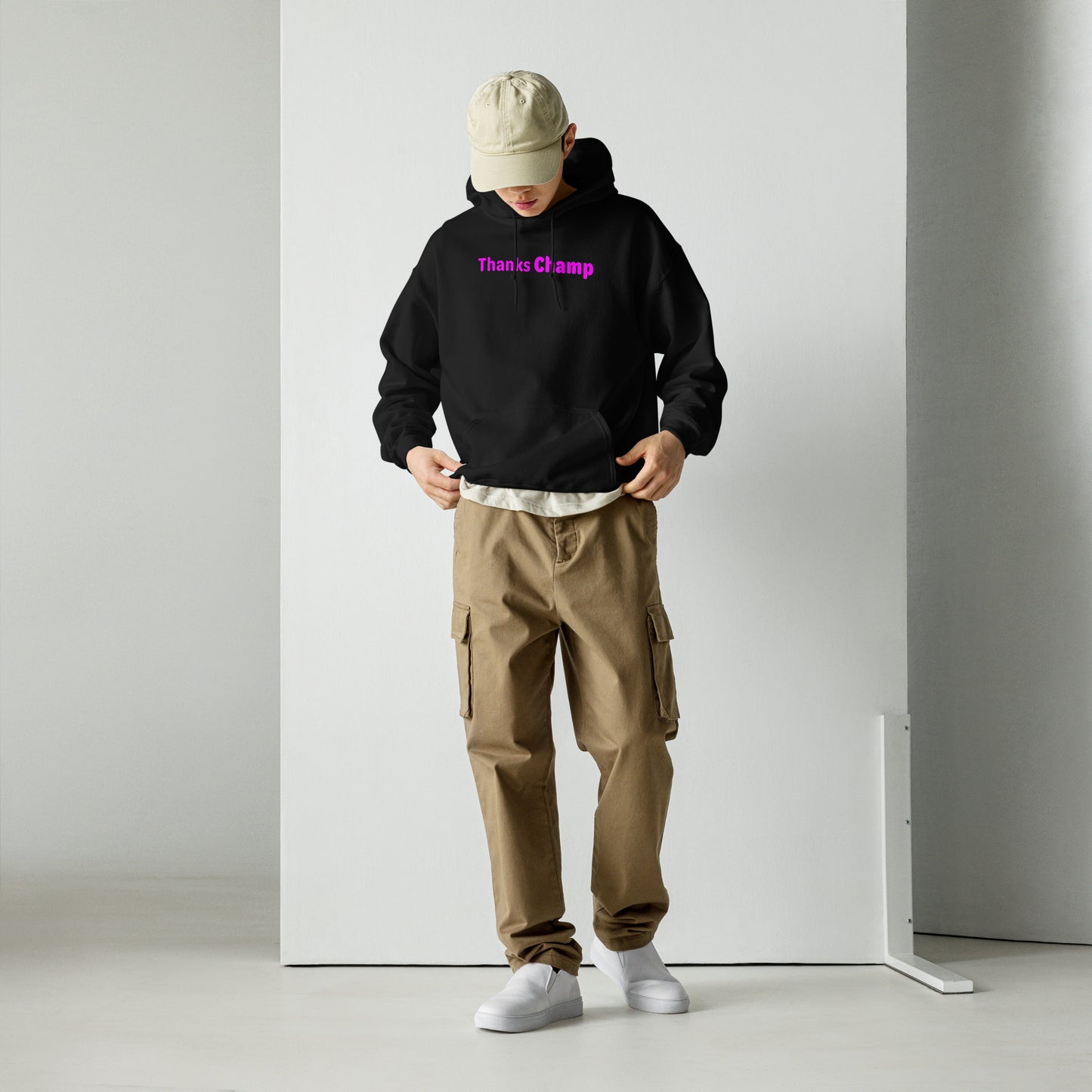 Thanks champ - Magenta Text - Mens Hoodie