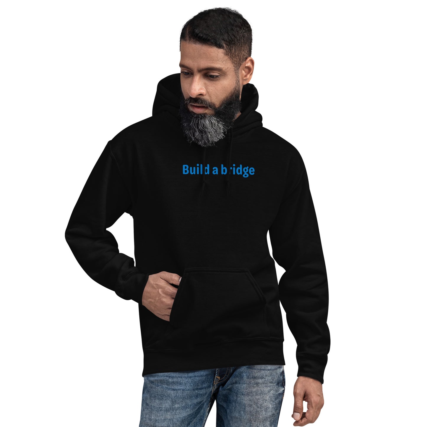 Build a bridge - Blue Text - Mens Hoodie