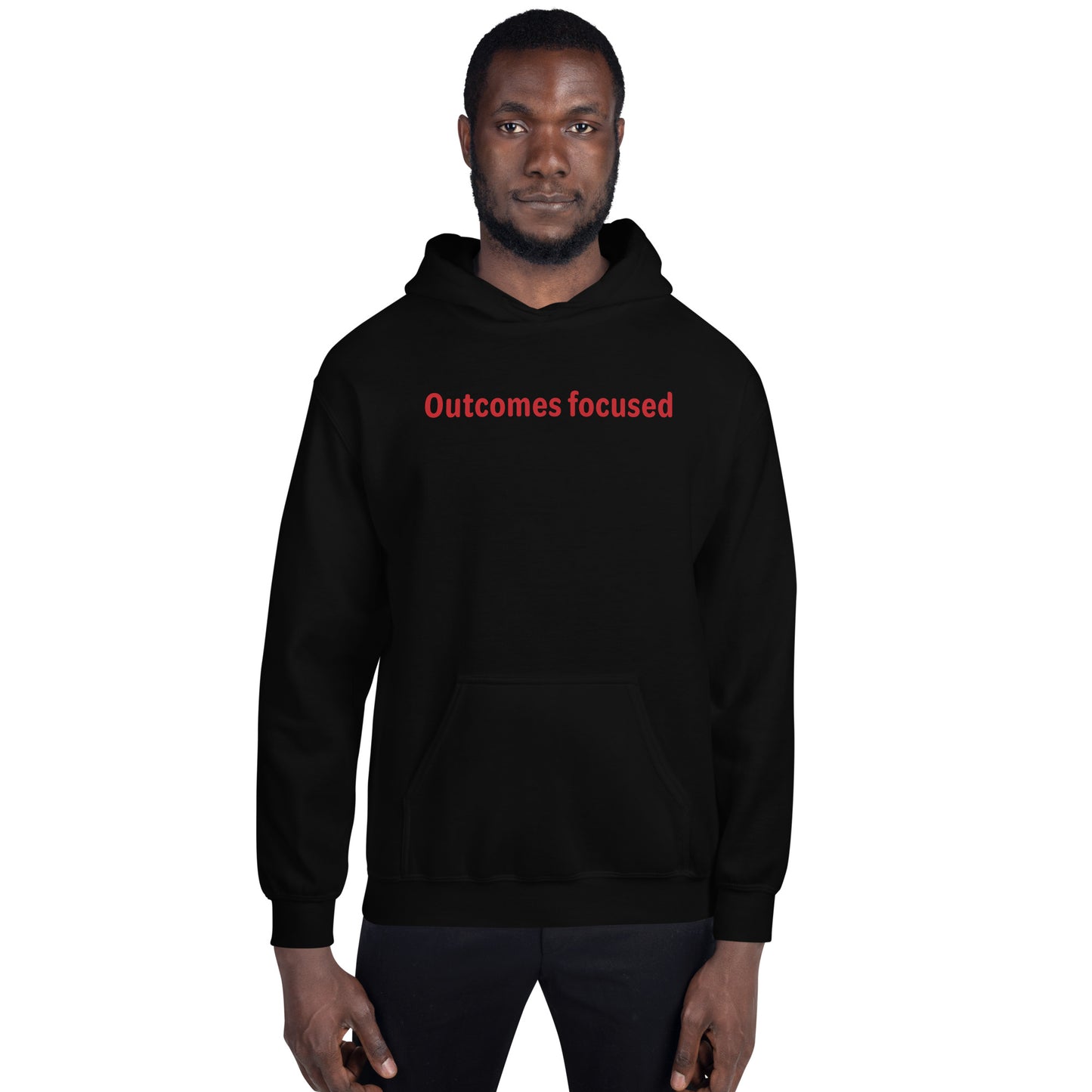 Outcomes focused - Red Text - Mens Hoodie