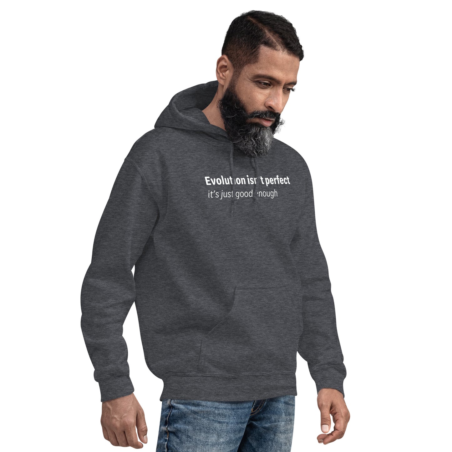 Evolution isn't perfect - White text - Mens Hoodie