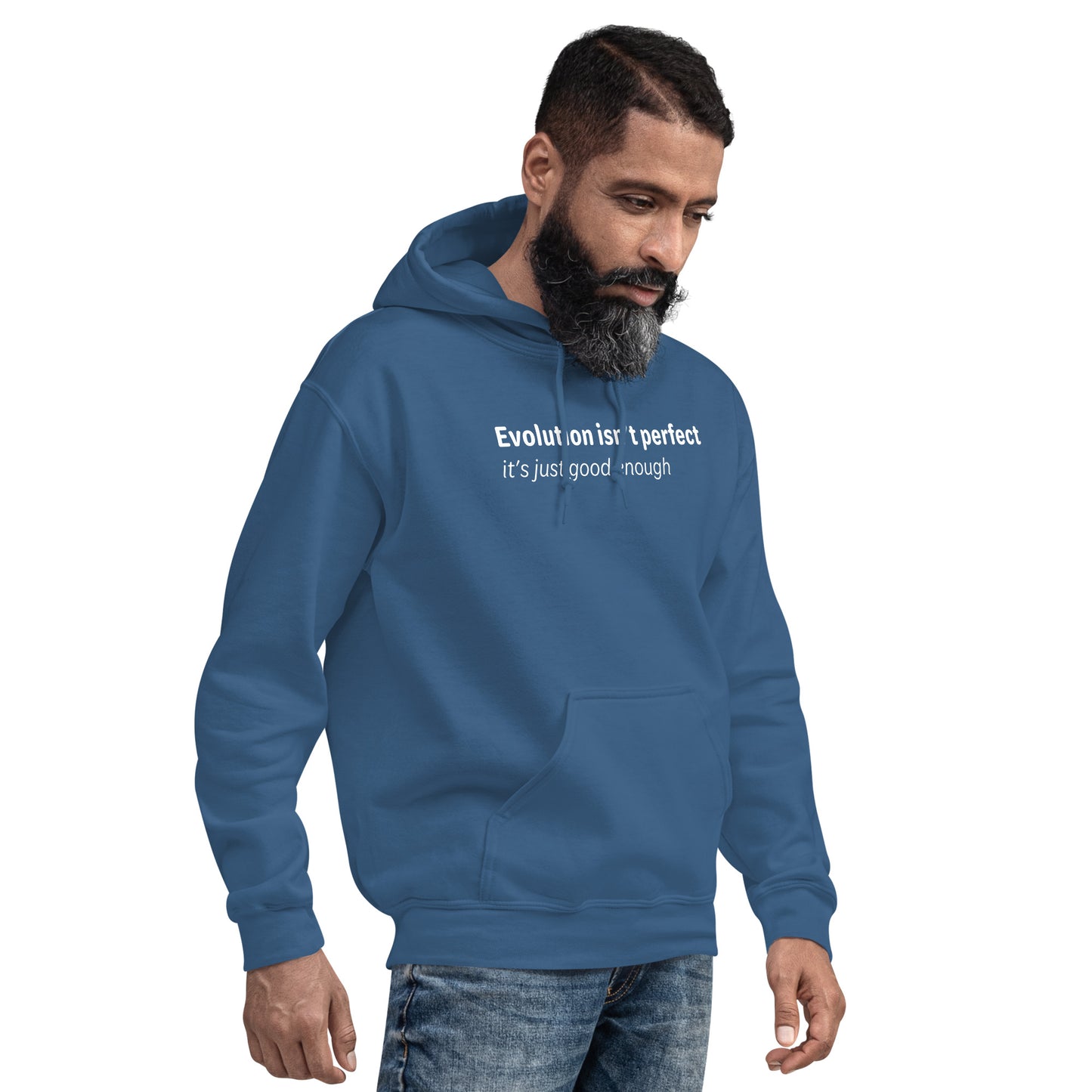 Evolution isn't perfect - White text - Mens Hoodie