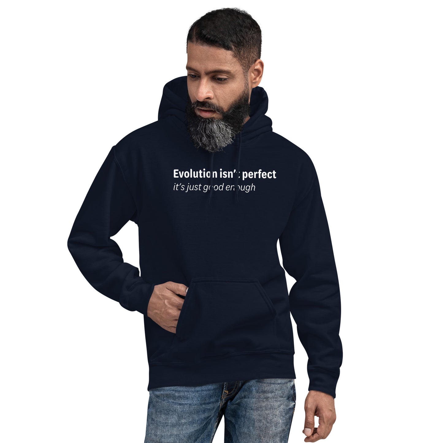 Evolution isn't perfect - White text - Mens Hoodie