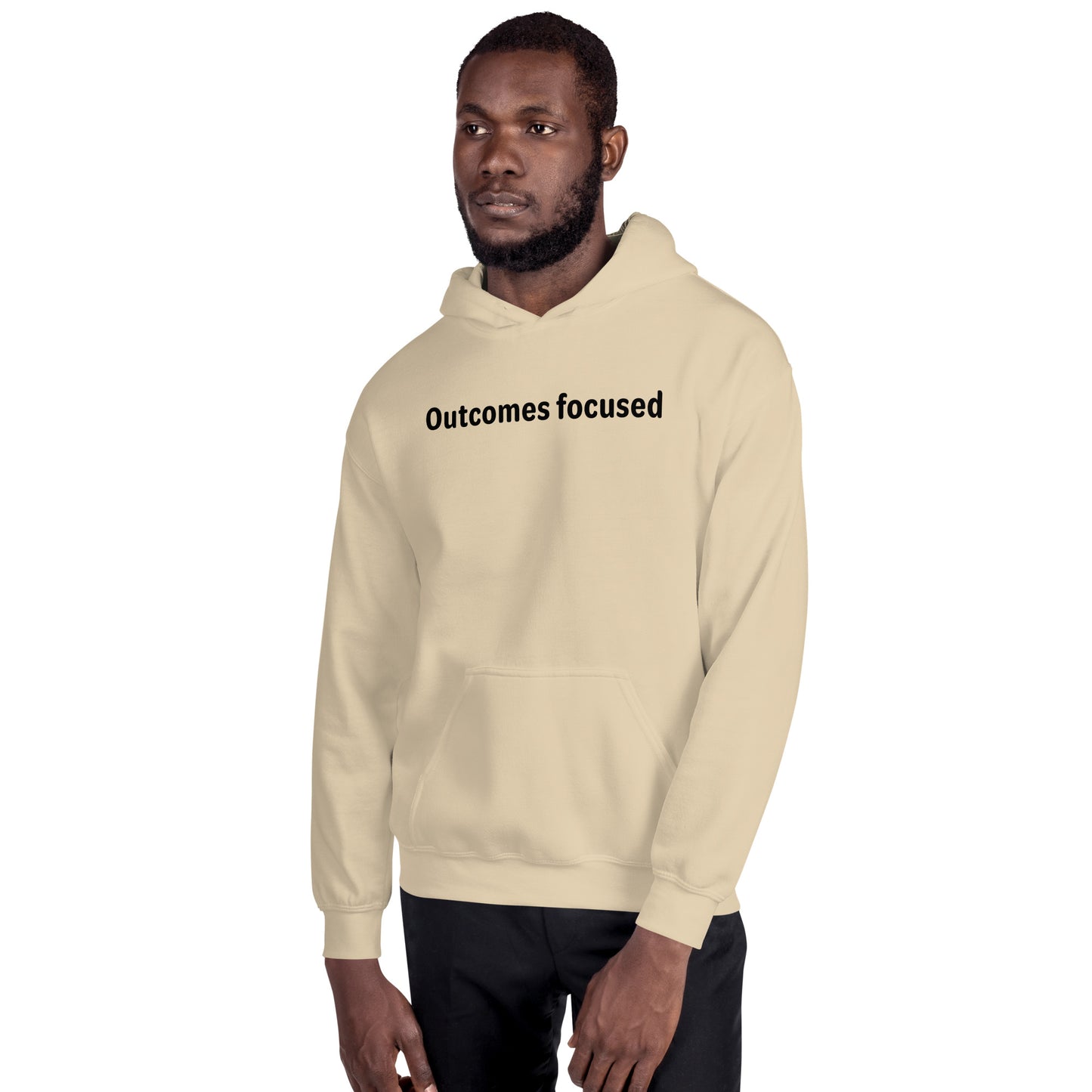 Outcomes focused - Black Text - Mens Hoodie