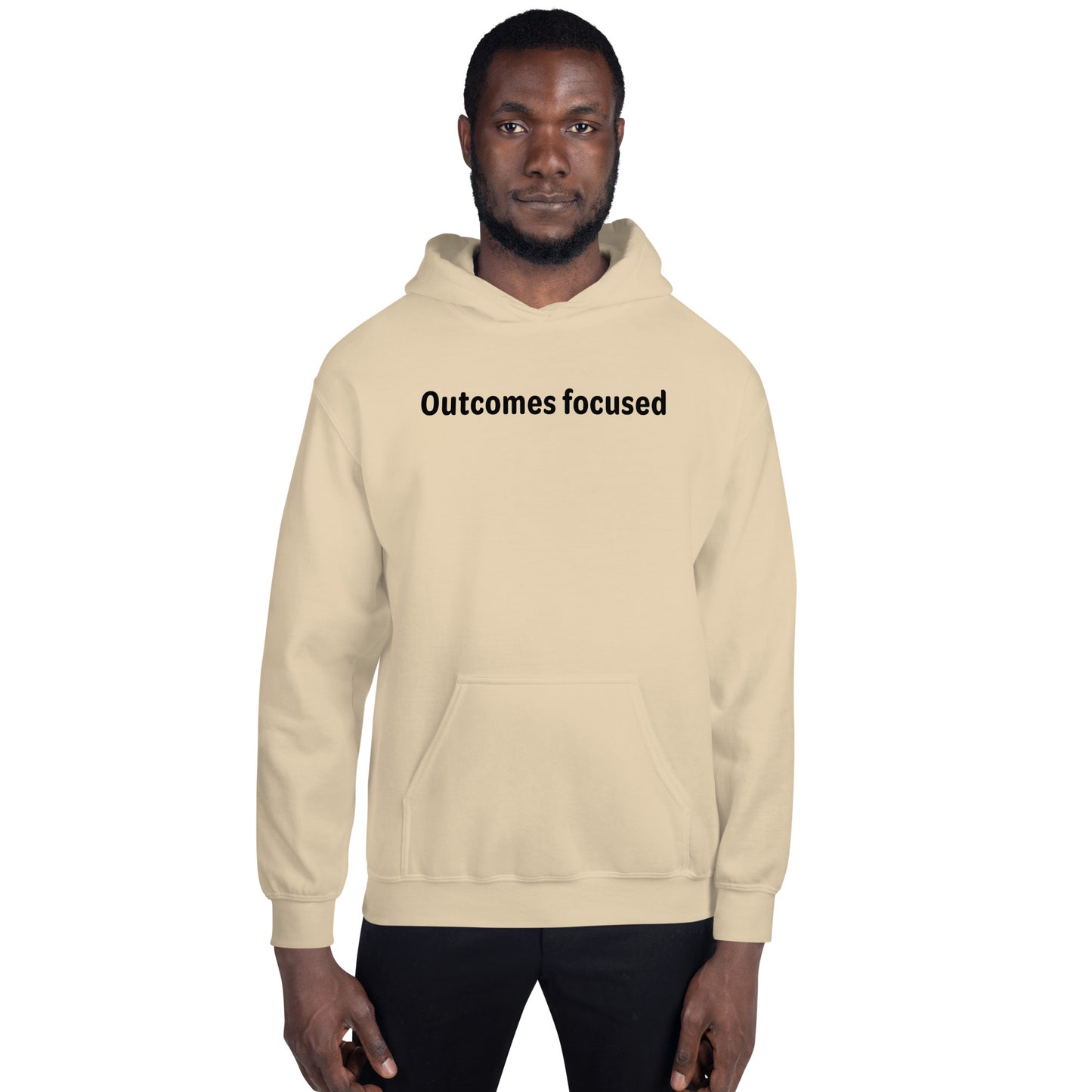 Outcomes focused - Black Text - Mens Hoodie