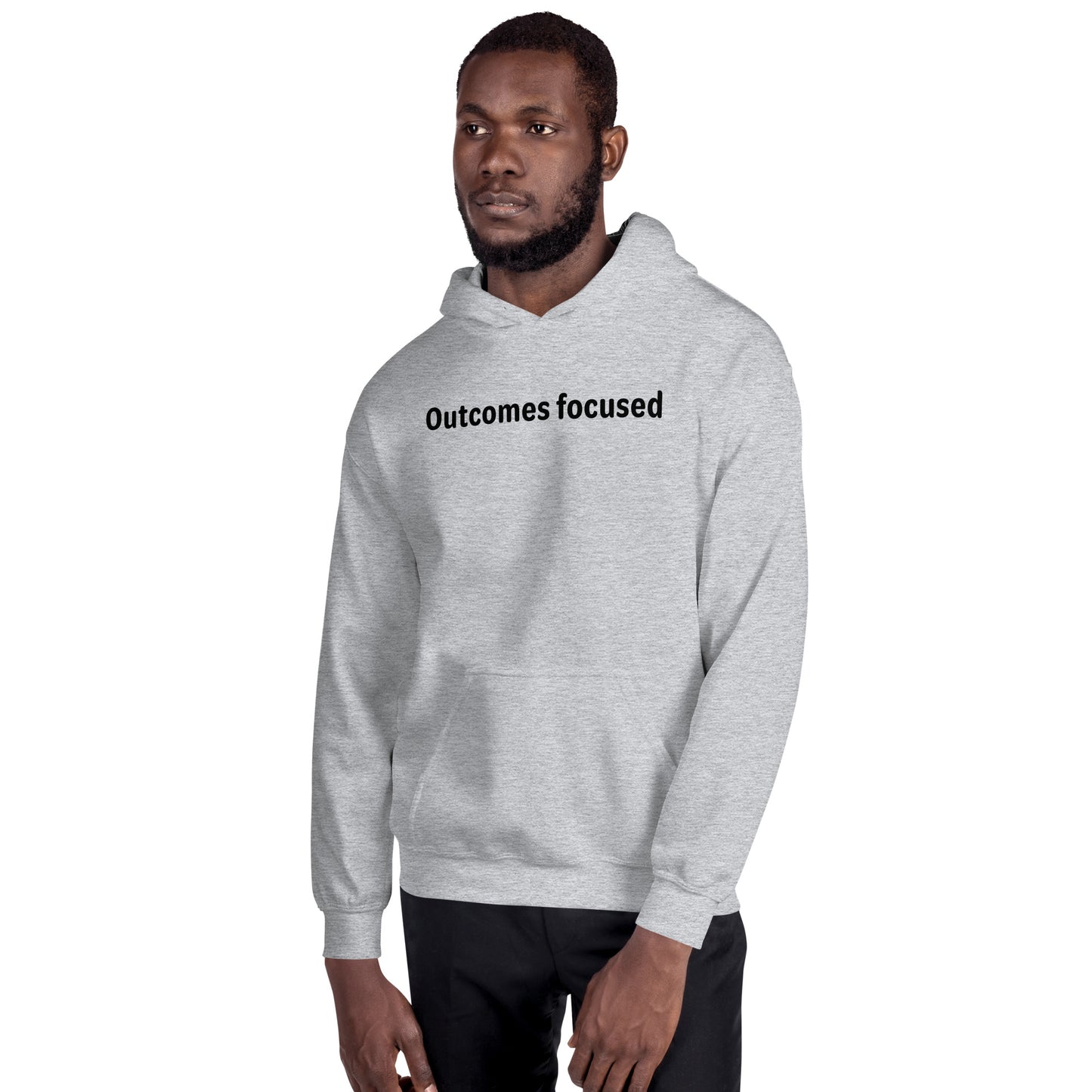 Outcomes focused - Black Text - Mens Hoodie