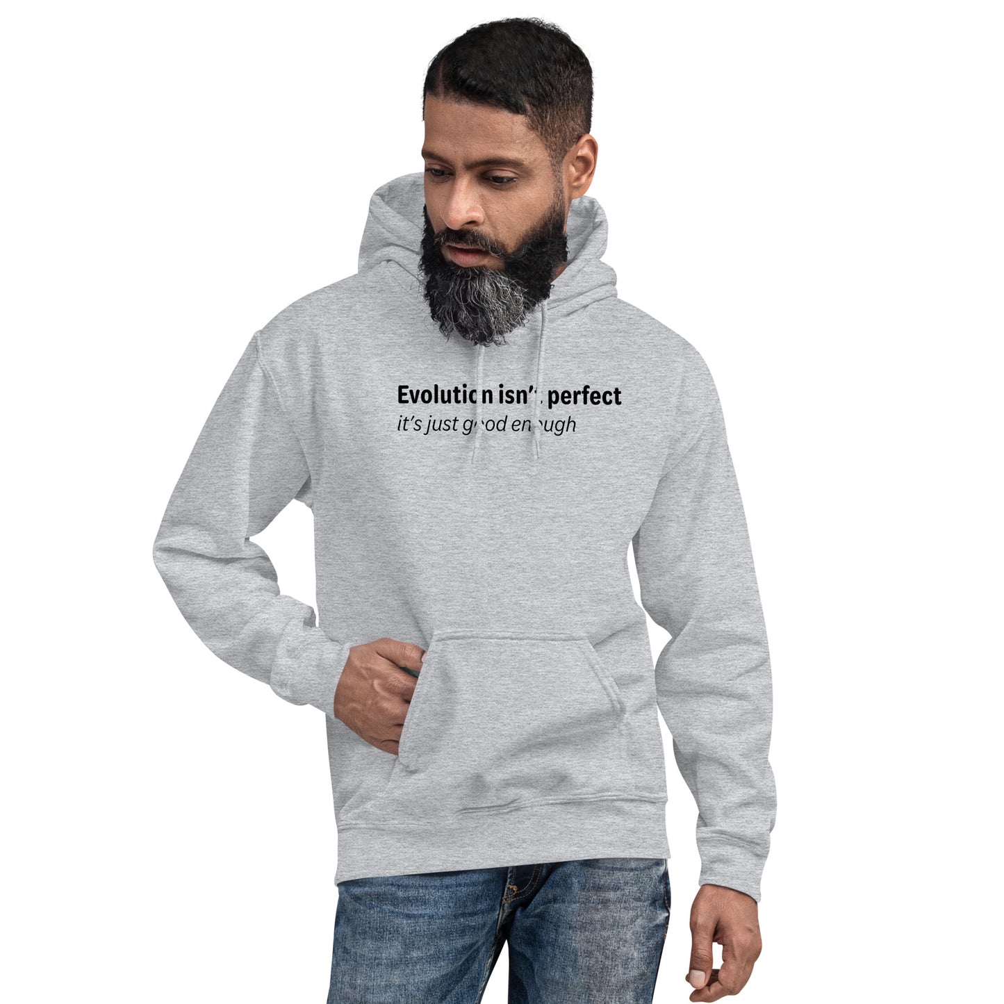 Evolution isn't perfect - Black Text - Mens Hoodie