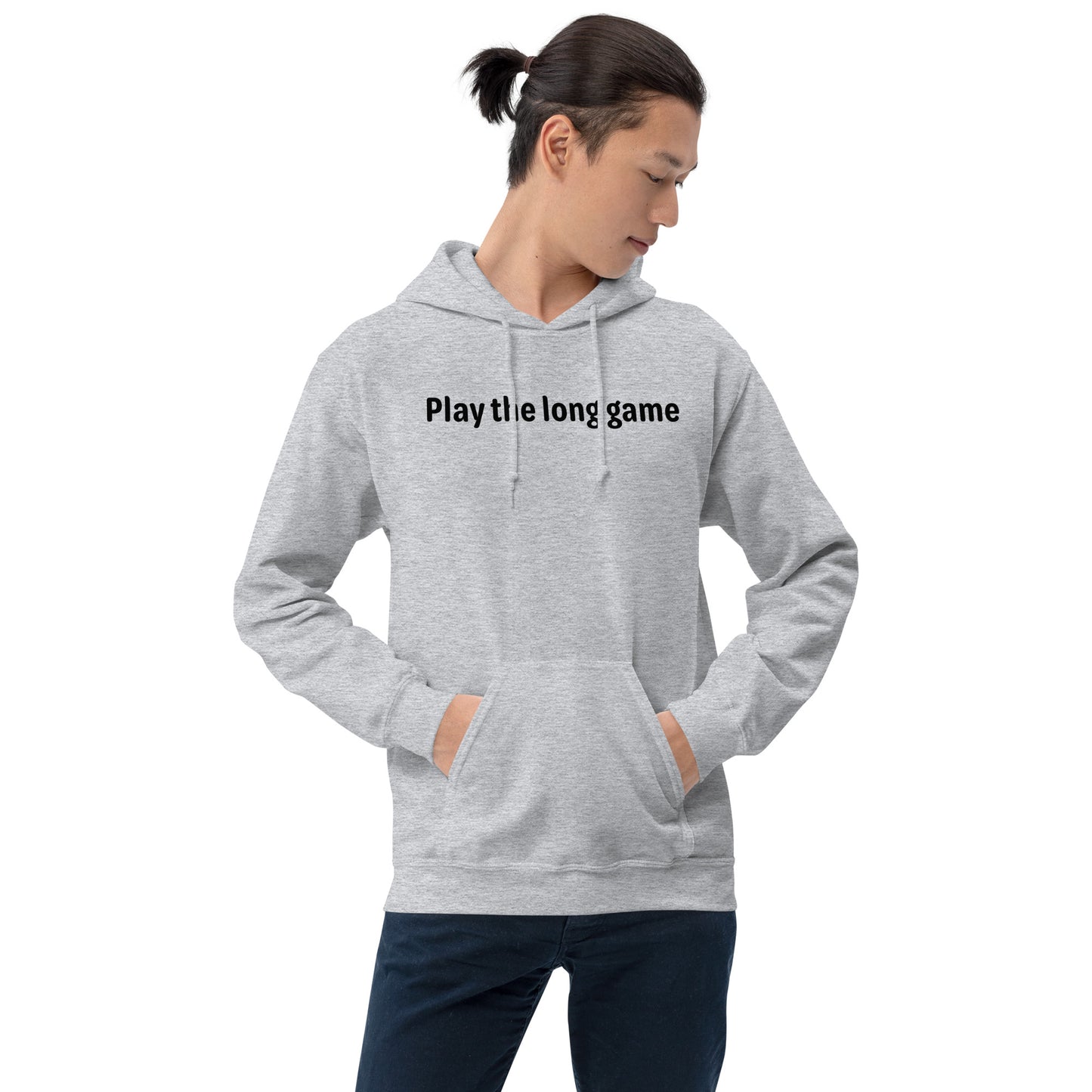 Play the long game - Black Text - Mens Hoodie