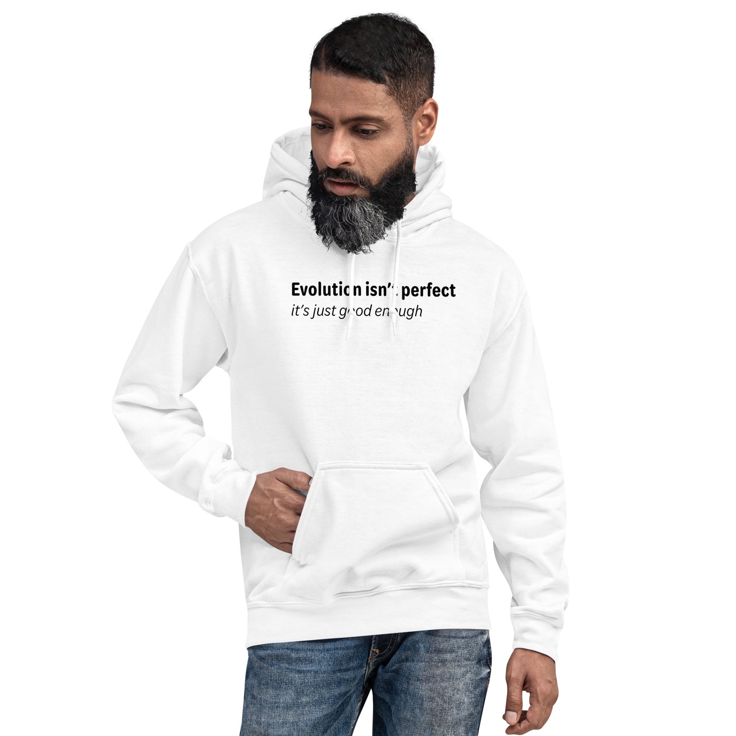 Evolution isn't perfect - Black Text - Mens Hoodie