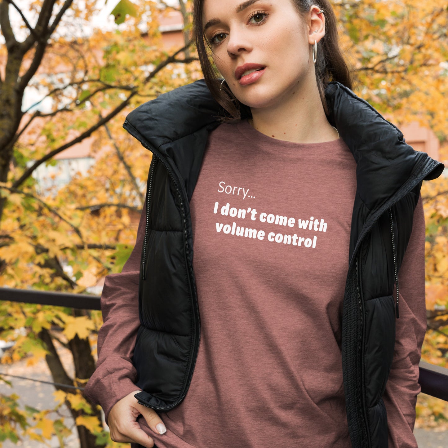 Volume control - White text - Womens Long Sleeve Tee