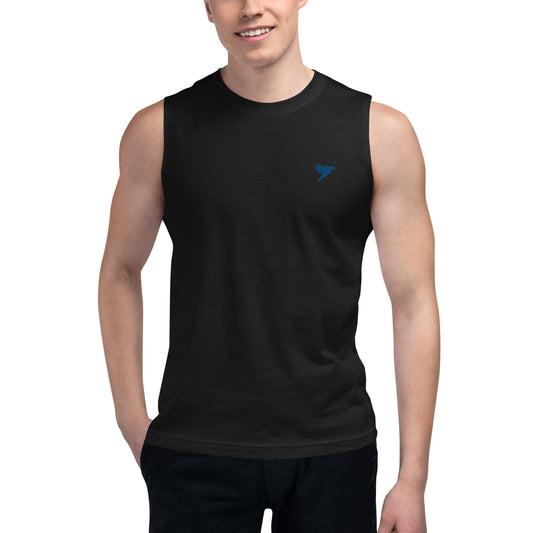 Mens Muscle Tank - Black with Blue kookaburra logo