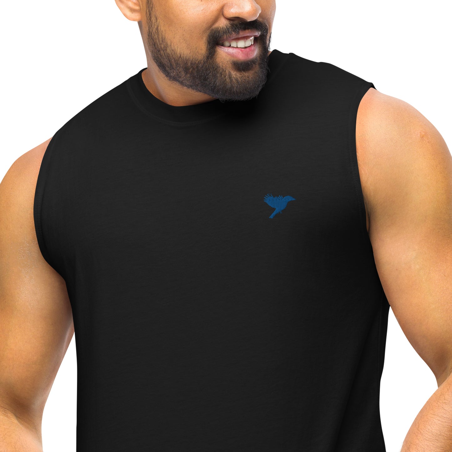 Mens Muscle Tank - Black with Blue kookaburra logo