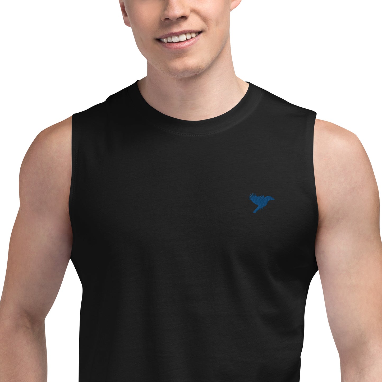 Mens Muscle Tank - Black with Blue kookaburra logo