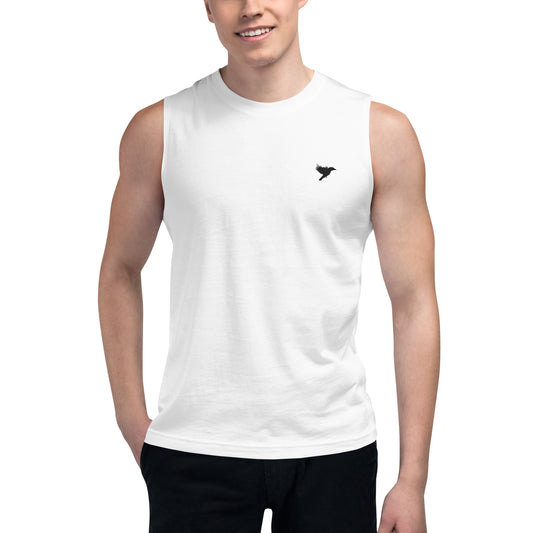 Mens Muscle Tank - White with Black kookaburra logo