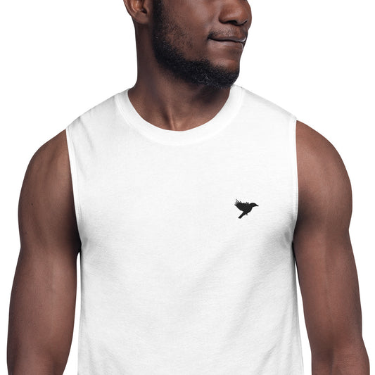 Mens Muscle Tank - White with Black kookaburra logo