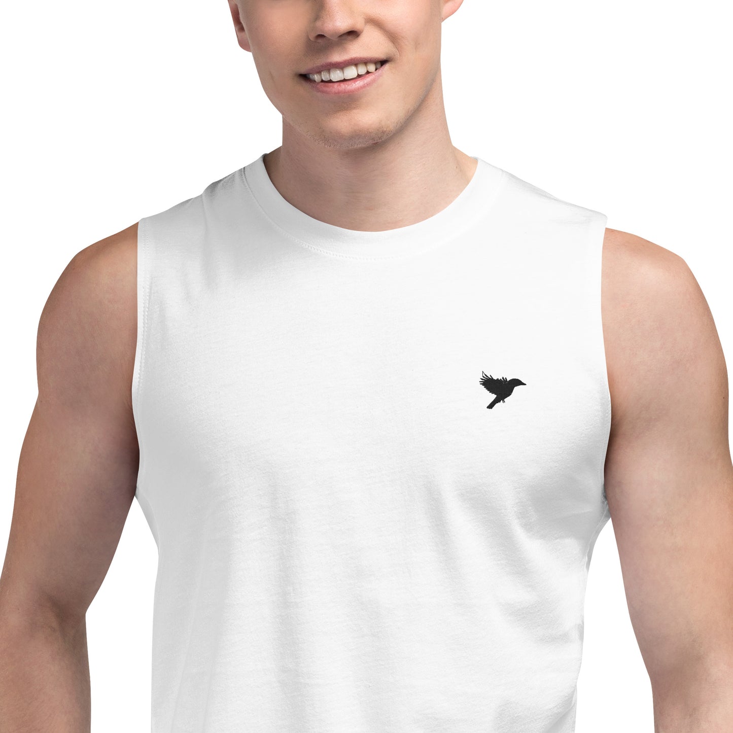 Mens Muscle Tank - White with Black kookaburra logo