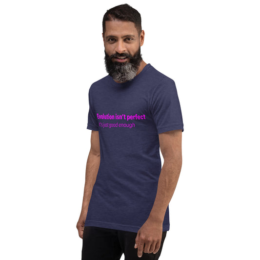 Evolution isn't perfect - Magenta Text - Mens T-Shirt