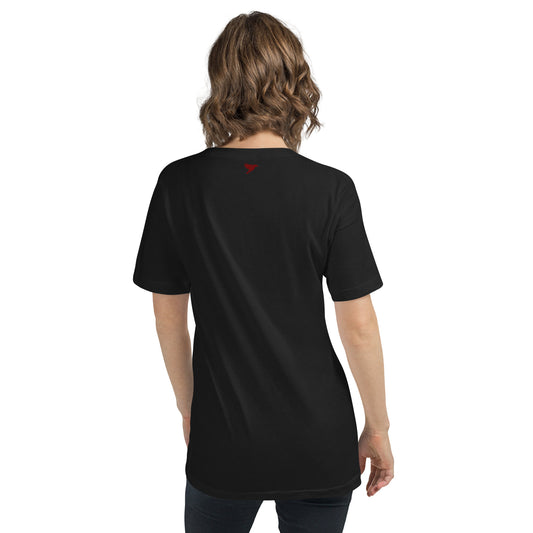 Outcomes focused - Red text - Womens V-Neck T-Shirt