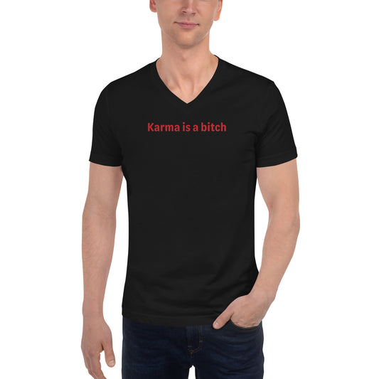 Karma is a bitch - Red Text - Mens V-Neck T-Shirt