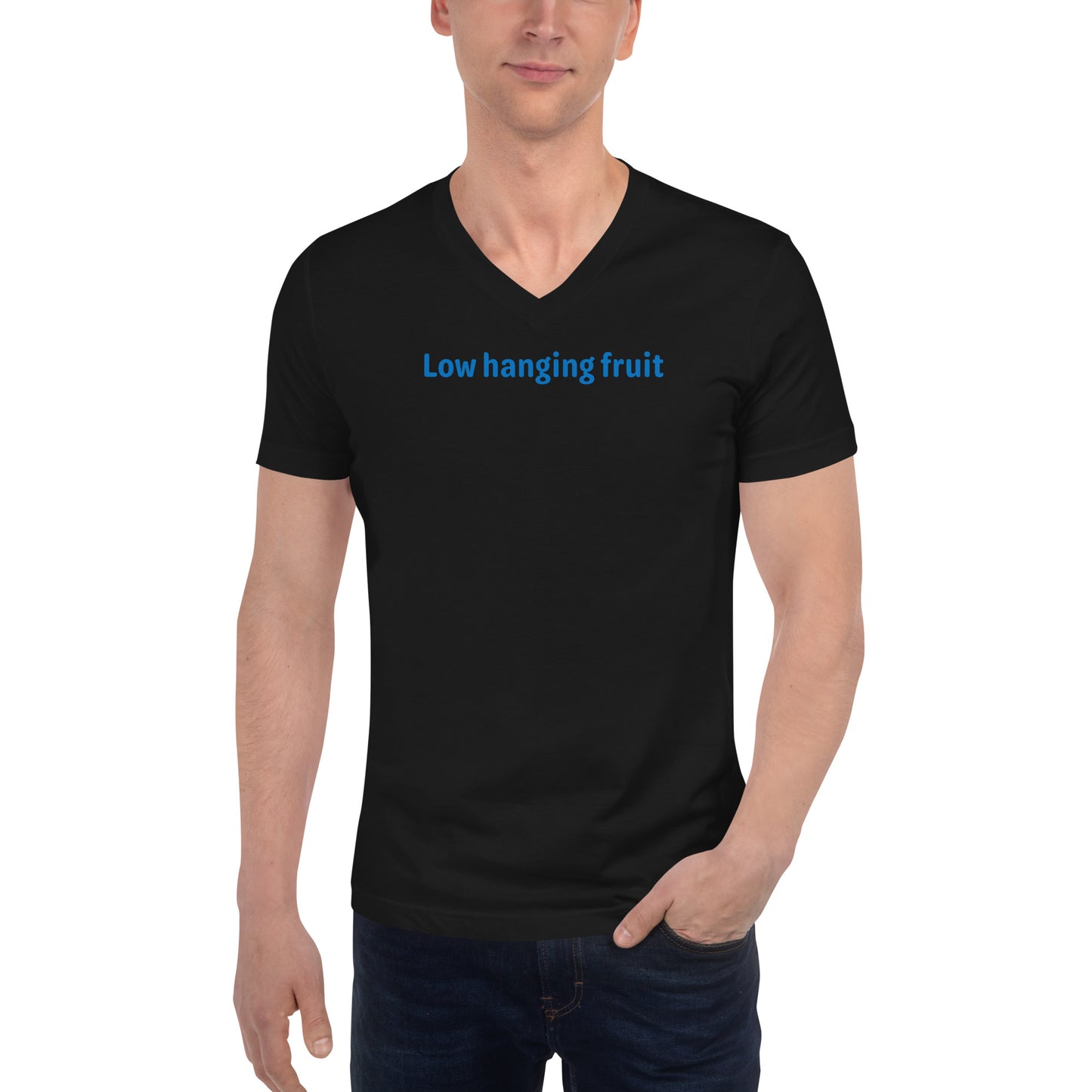 Low Hanging Fruit - Blue Text - Mens V-Neck T-Shirt