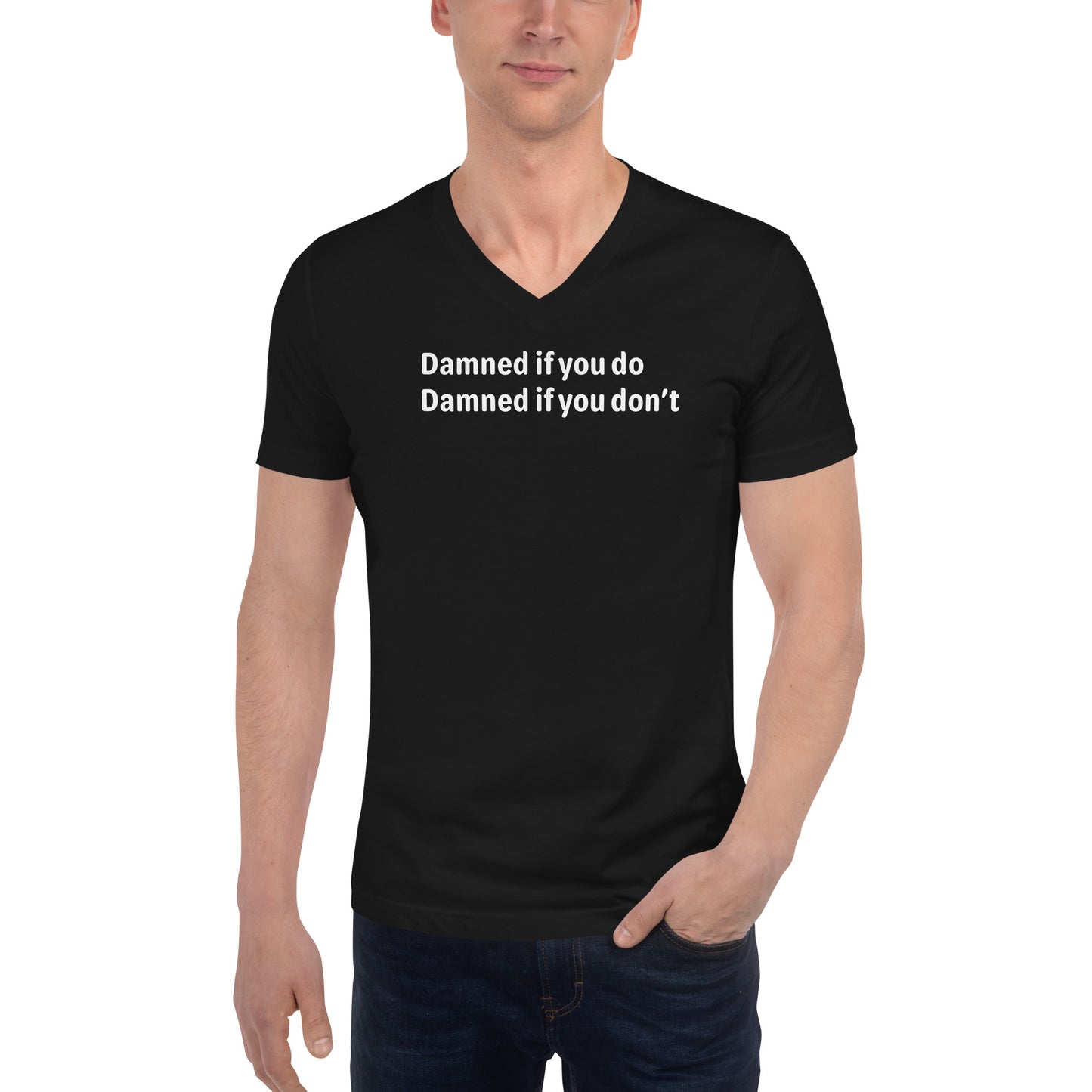 Damned - White Text - Mens V-Neck T-Shirt