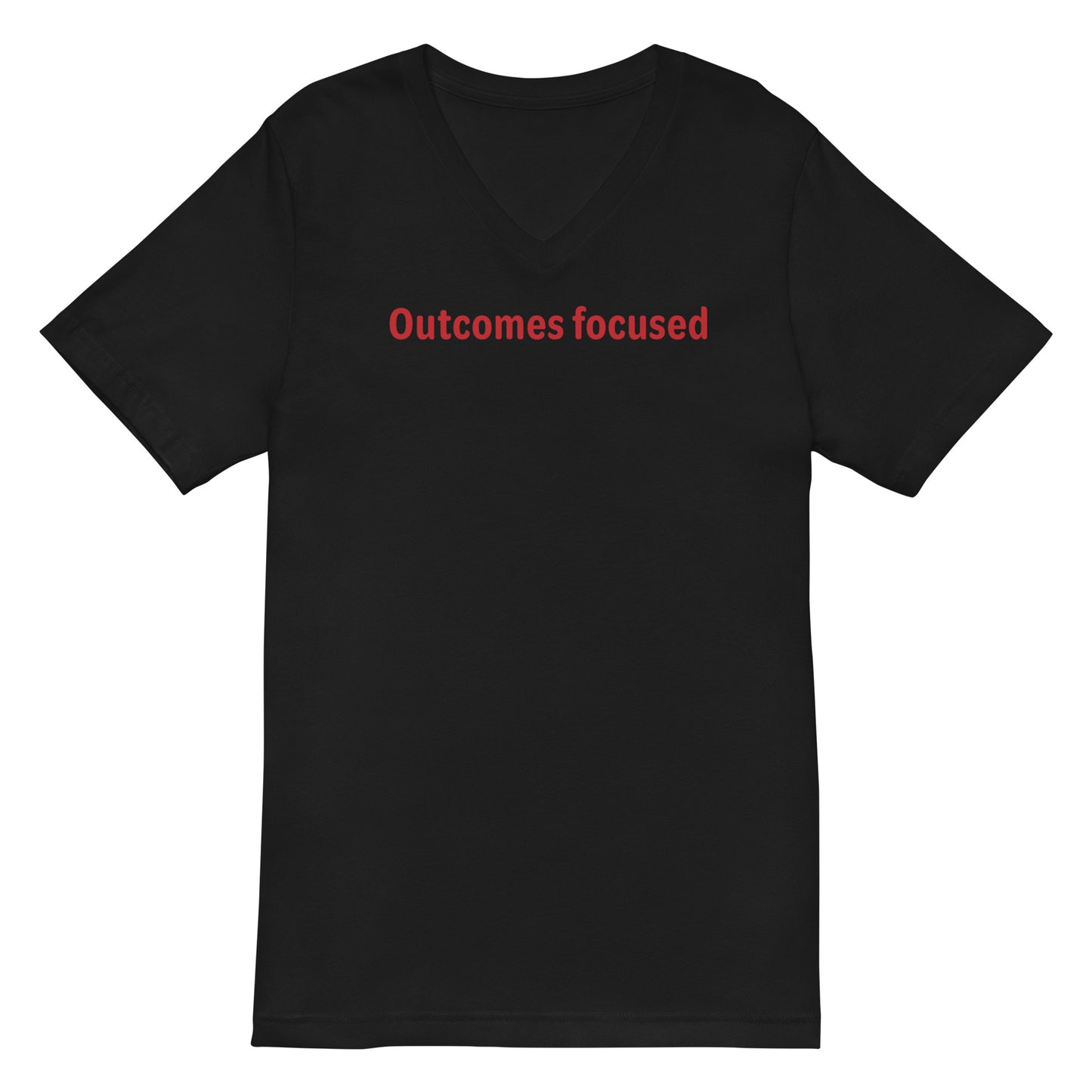 Outcomes focused - Red Text - Mens V-Neck T-Shirt