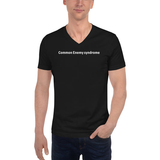 Common Enemy Syndrome - White Text - Mens V-Neck T-Shirt