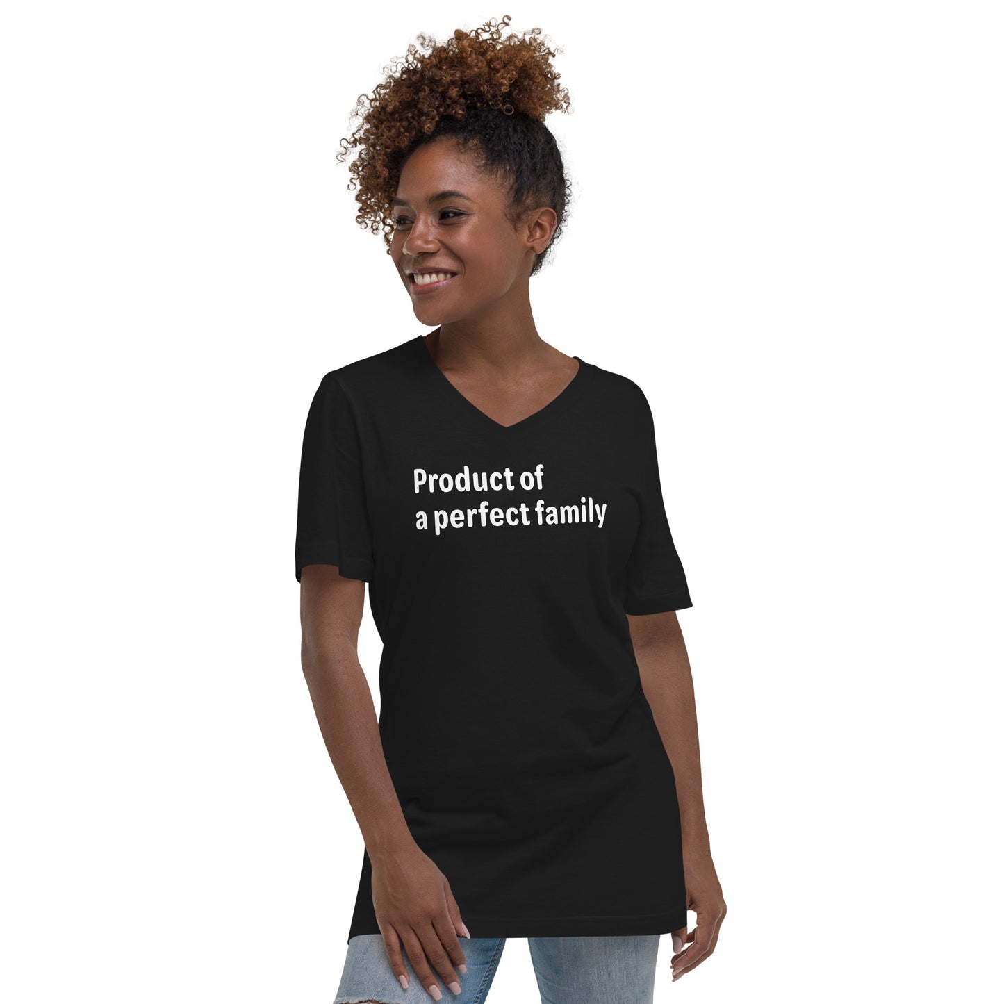 Product of - White text - Womens V-Neck T-Shirt