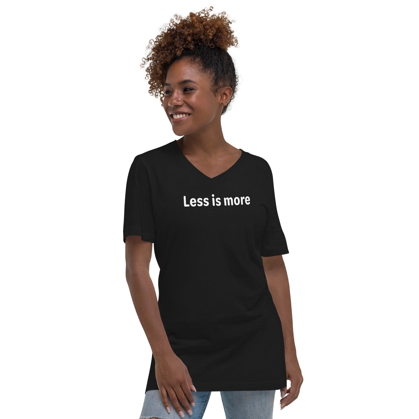 Less is more - White text - Womens V-Neck T-Shirt