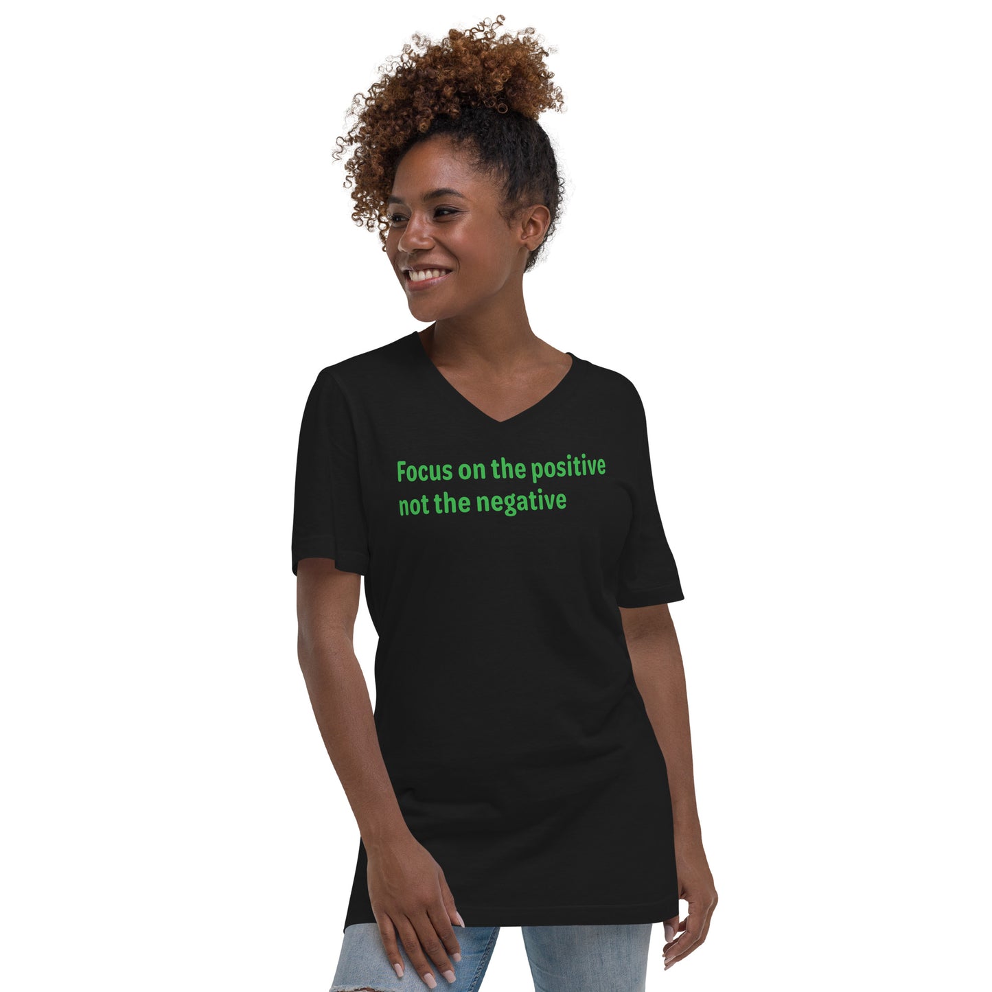 Positive Focus - Green text - Womens V-Neck T-Shirt