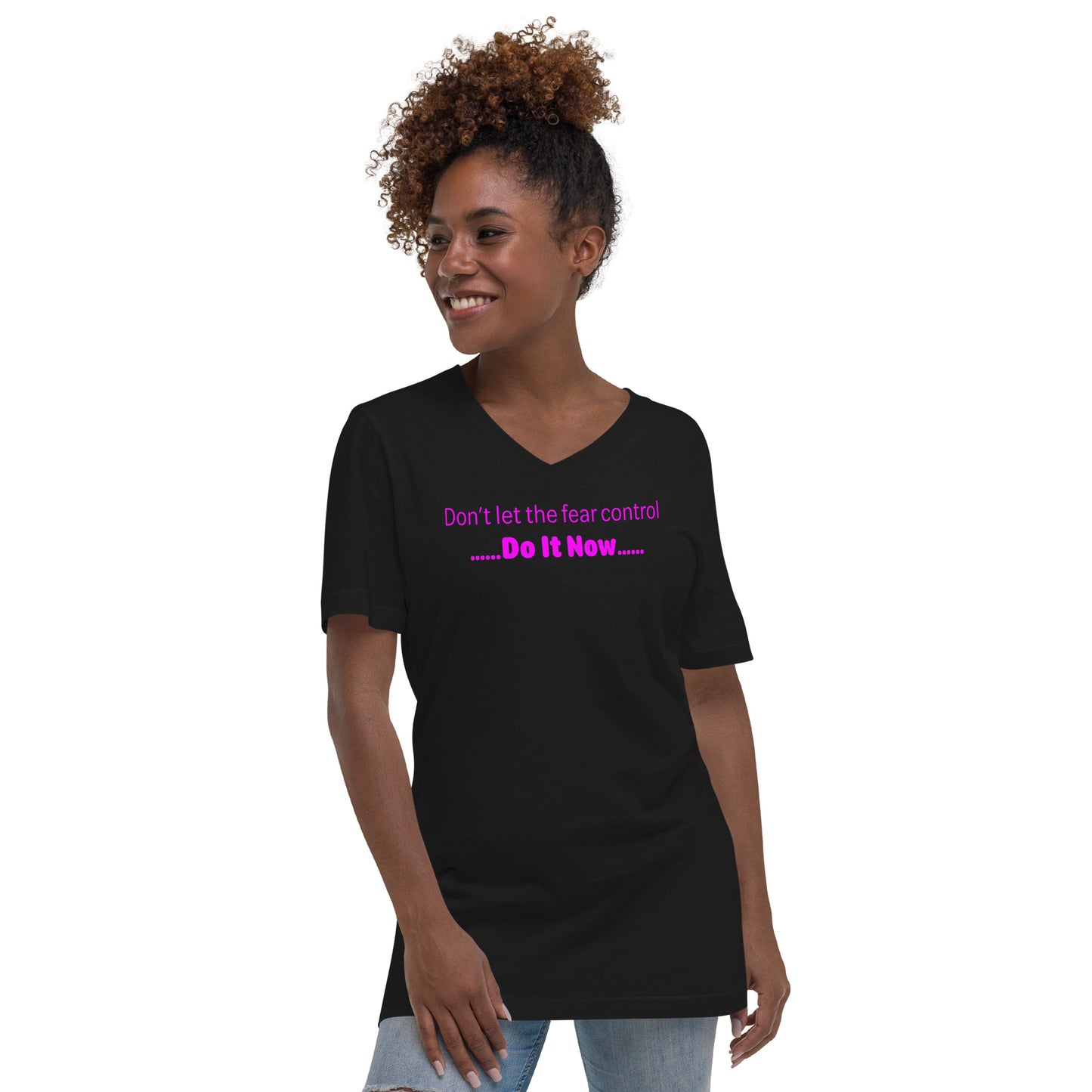 Fear - Magenta text - Womens V-Neck T-Shirt