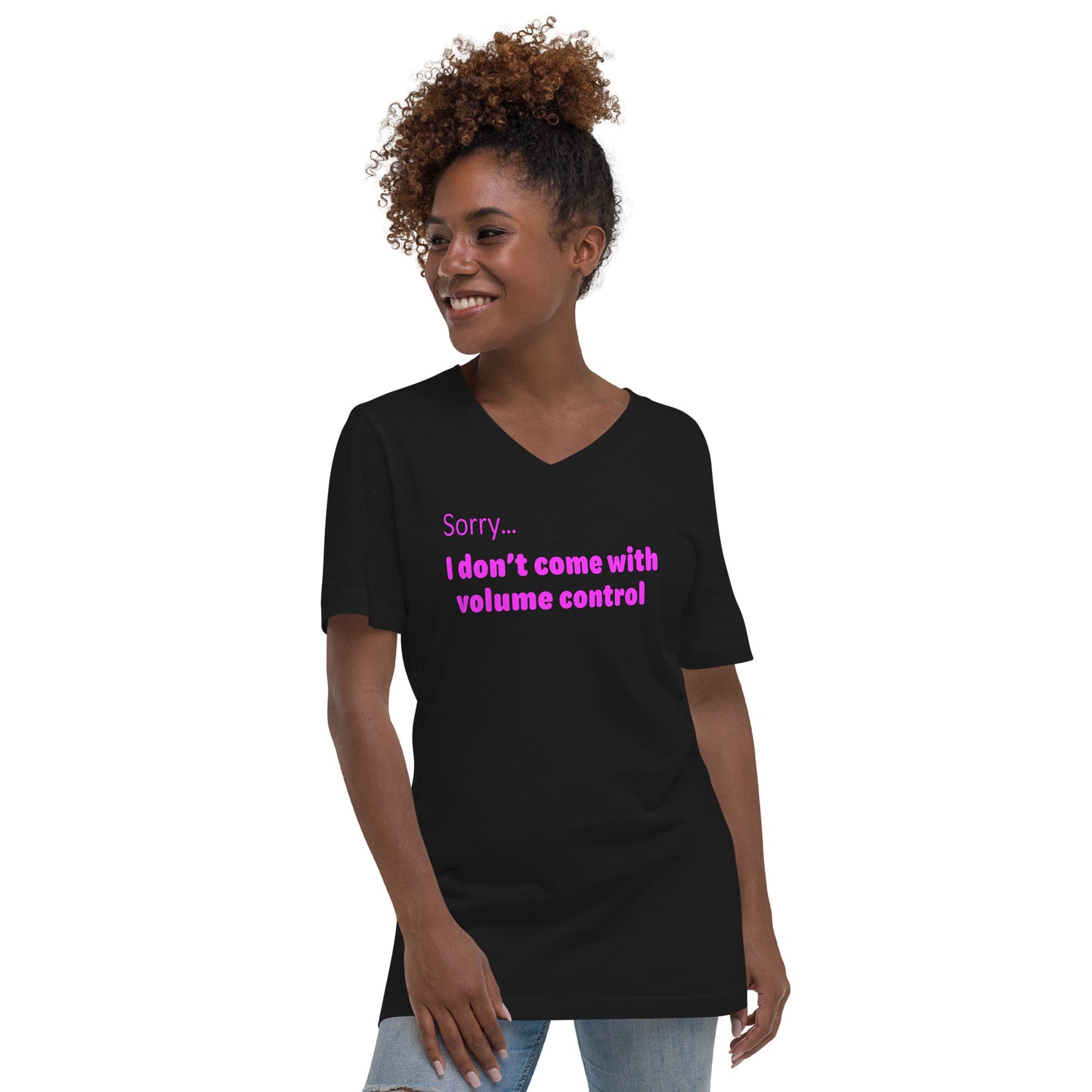 Volume control - Magenta text - Womens V-Neck T-Shirt