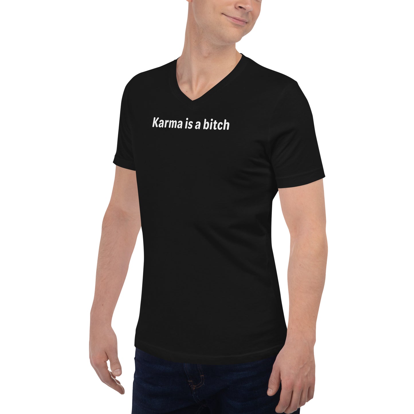 Karma is a bitch - White Text - Mens V-Neck T-Shirt