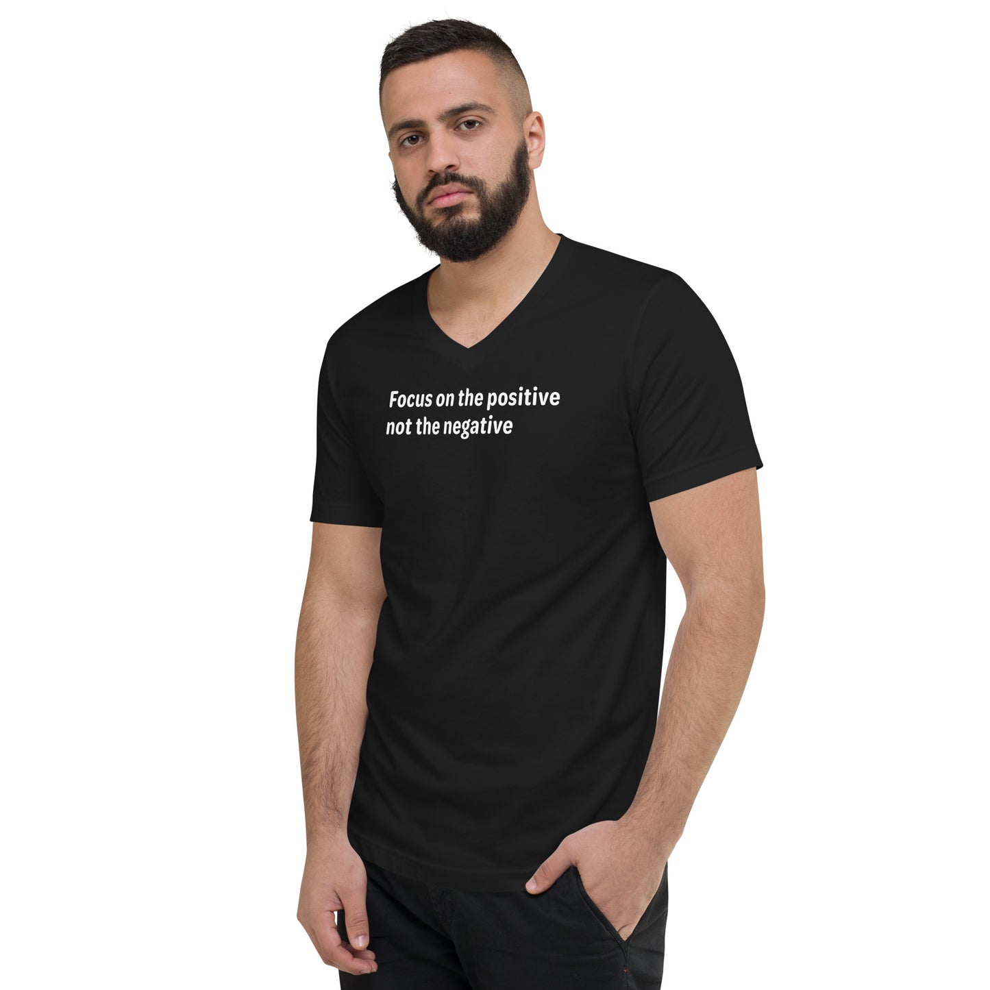 Positive Focus - White Text - Mens V-Neck T-Shirt