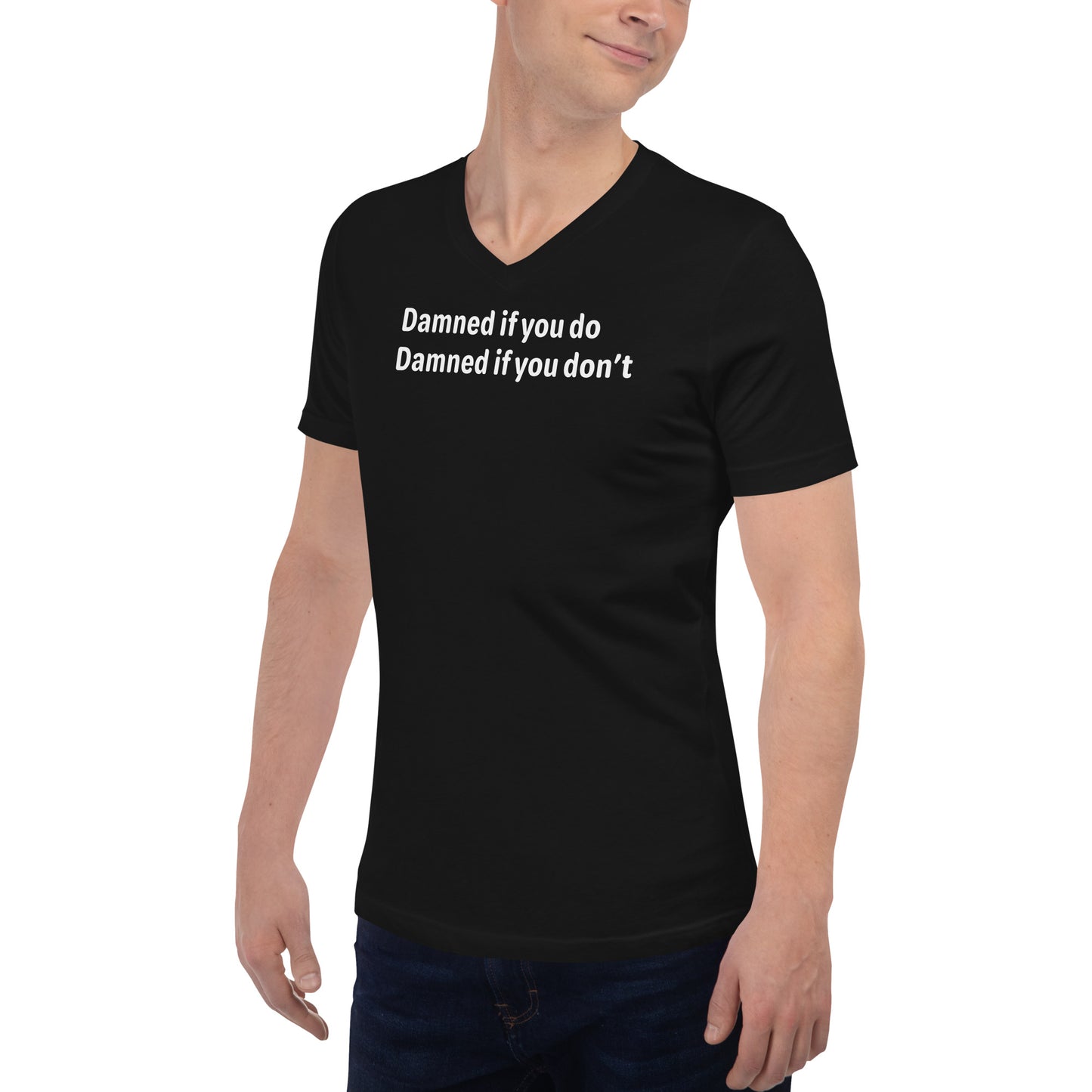 Damned - White Text - Mens V-Neck T-Shirt