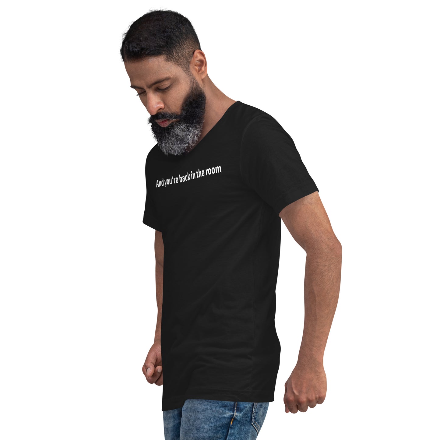 Back in the room - White Text - Mens V-Neck T-Shirt