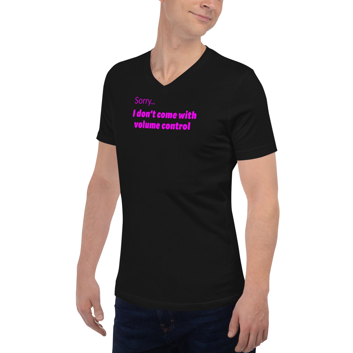 Volume Control - Magenta Text - Mens V-Neck T-Shirt