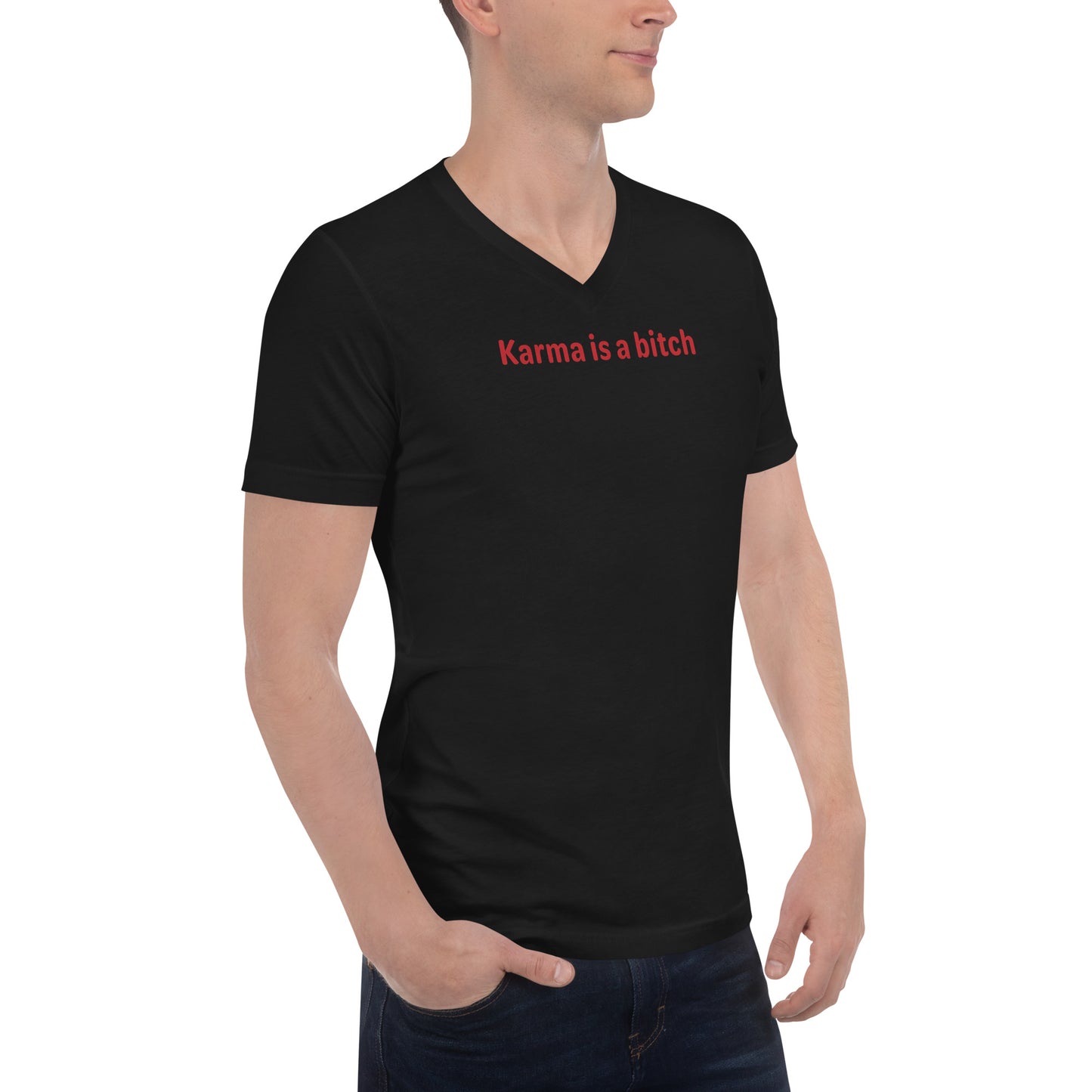 Karma is a bitch - Red Text - Mens V-Neck T-Shirt