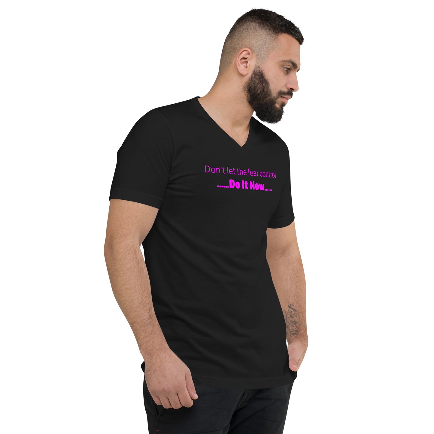 Fear - Magenta Text - Mens V-Neck T-Shirt