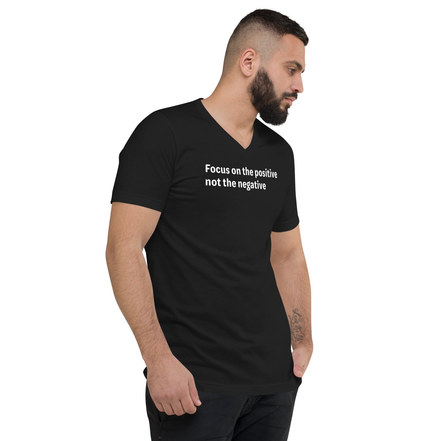 Positive Focus - White Text - Mens V-Neck T-Shirt