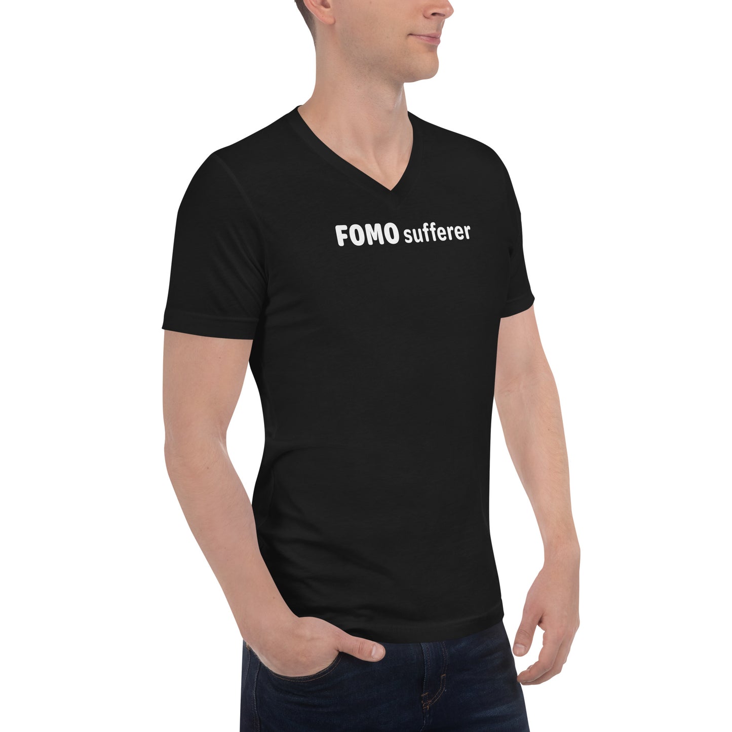 FOMO sufferer - White Text - Mens V-Neck T-Shirt