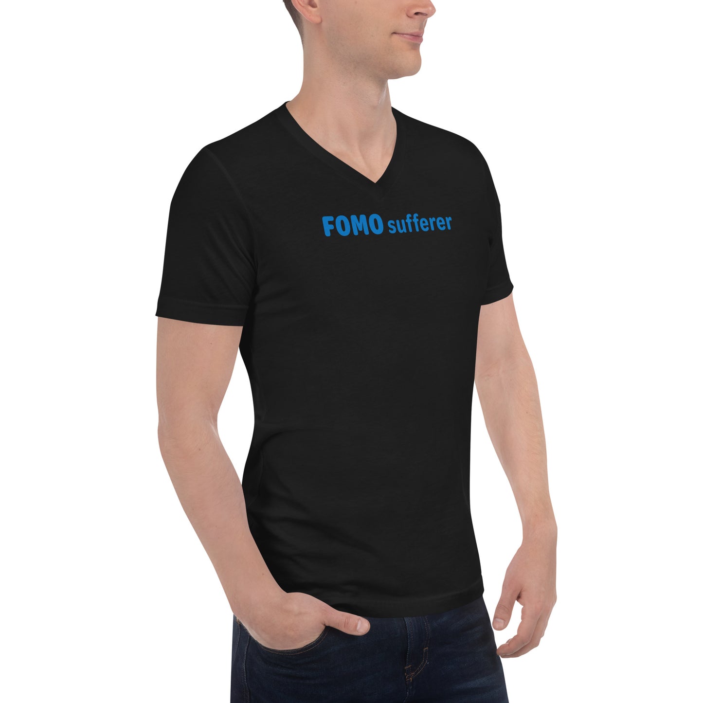 FOMO sufferer - Blue Text - Mens V-Neck T-Shirt