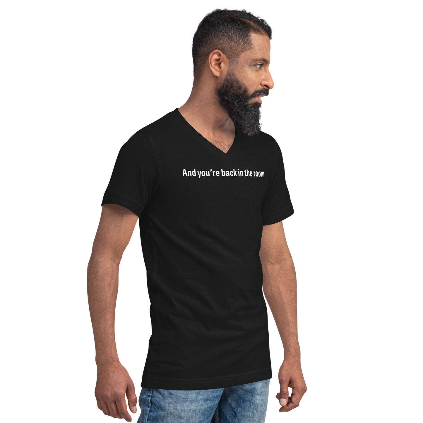 Back in the room - White Text - Mens V-Neck T-Shirt