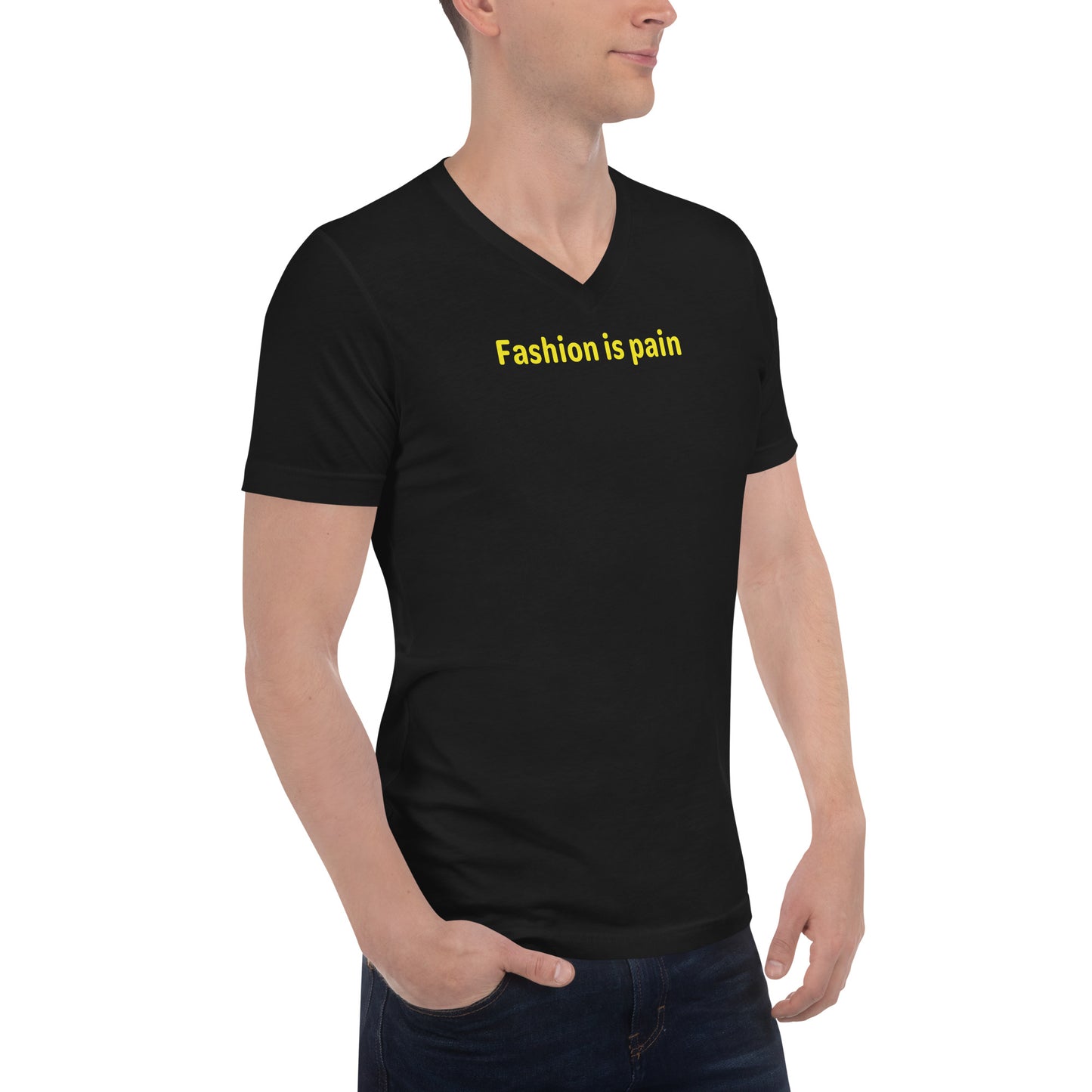 Fashion is pain - Yellow Text - Mens V-Neck T-Shirt